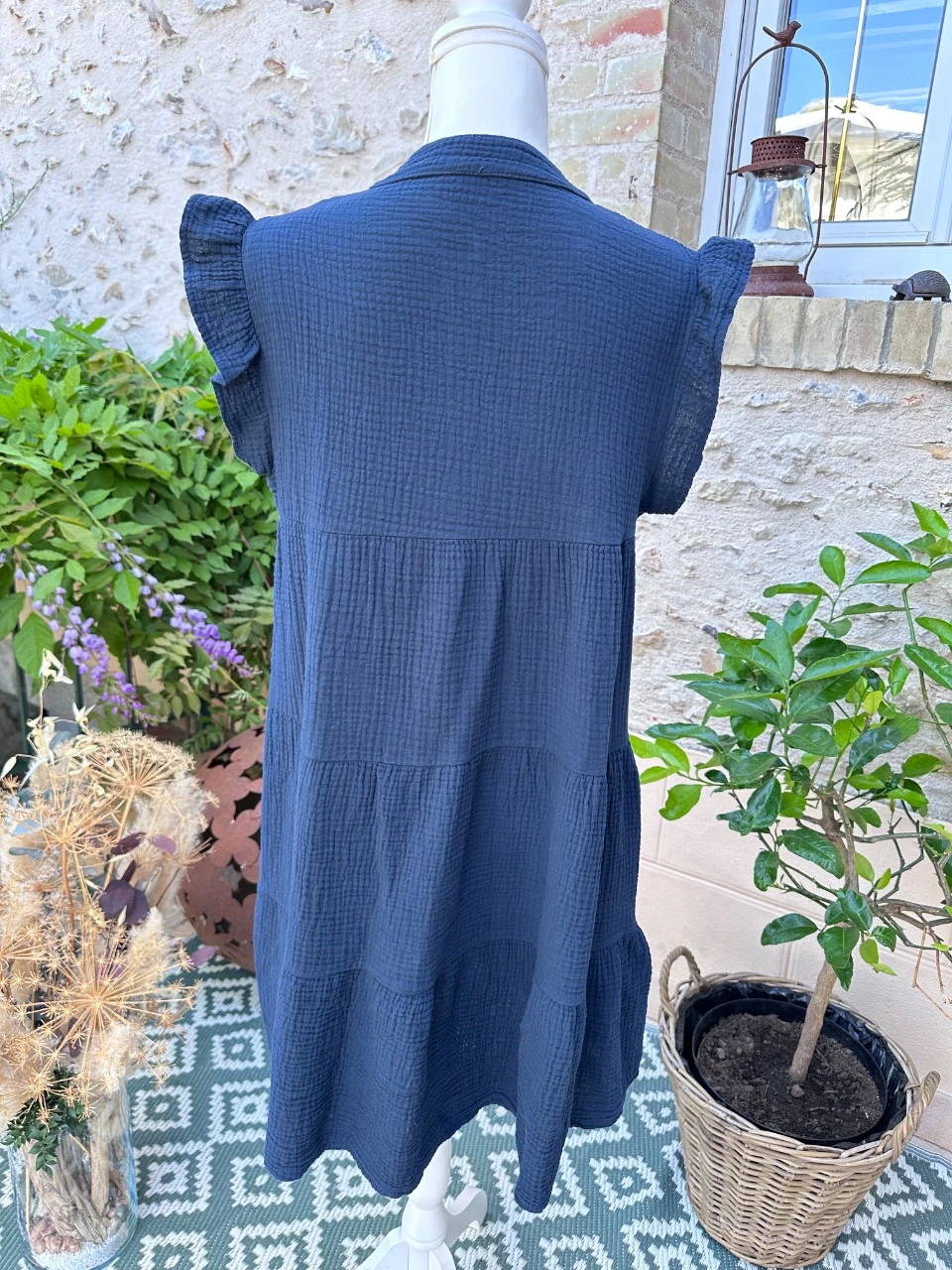 Vestido de gaze de algodão azul marinho – photo 4